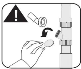 Safety warning illustration showing hand holding a screwdriver with warning symbol and circular motion indicator
