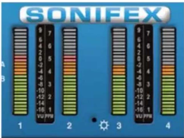 SONIFEX A B 1 9 7 6 6 4 5 2 5 0 3 -2 4 -4 3 -8 3 -10 2 -12 1 -14 1 -16 VU PPM 2 3 9 7 6 6 4 5 2 5 0 3 -2 4 -4 3 -6 3 -8 3 -10 2 -12 1 -14 1 -16 VU PPM 4