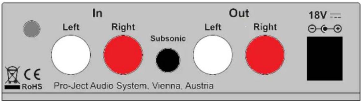 In Left Right Subsonic Left Right 18V --- - - + + CE RoHS Pro-Ject Audio System, Vienna, Austria