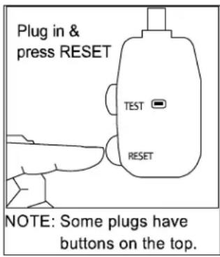 Plug in & press RESET TEST RESET NOTE: Some plugs have buttons on the top.