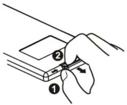 Diagram showing a hand holding a tool with labeled parts, including numbered annotations ① and ②.