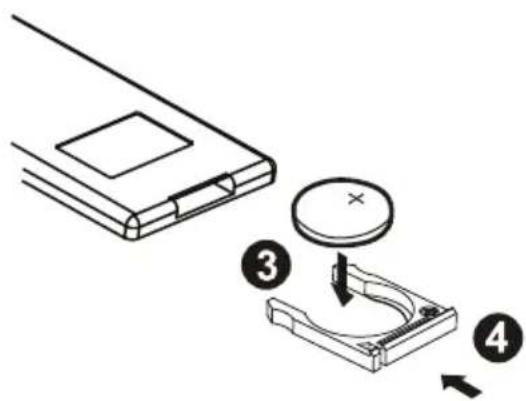 Diagram showing a device with a circular component being placed into a mechanical housing, labeled with parts 3 and 4.