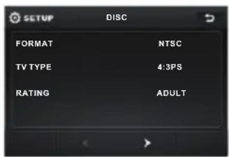 SETUP DISC FORMAT NTSC TV TYPE 4:3PS RATING ADULT