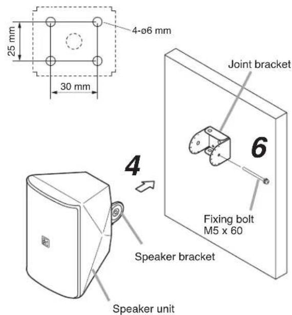 25 mm 30 mm 4-ø6 mm Joint bracket 6 Fixing bolt M5 x 60 Speaker bracket Speaker unit