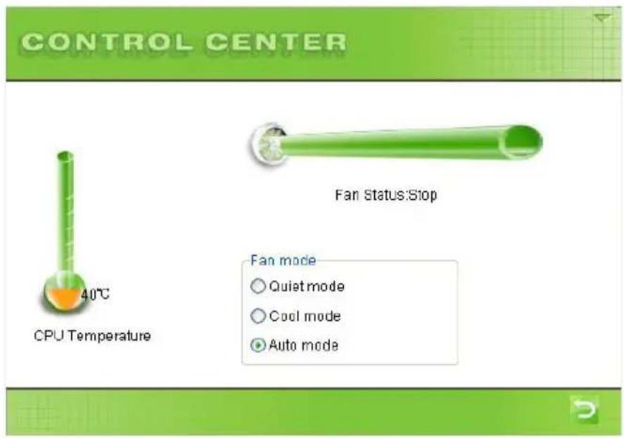 CONTROL CENTER 40°C CPU Temperature Fan Status:Stop Fan mode ○ Quiet mode ○ Cool mode ● Auto mode