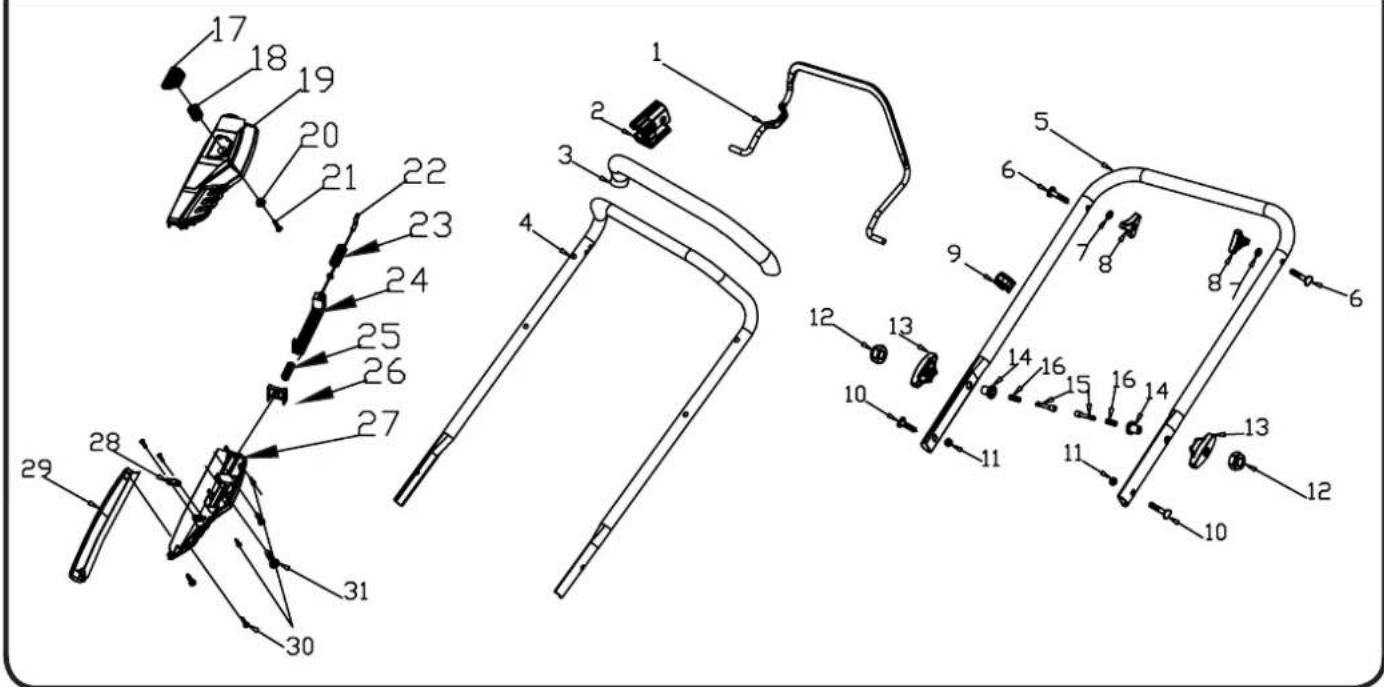 Exploded view diagram of a handheld device with numbered parts for identification