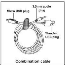 Micro USB plug 3.5mm audio plug Standard USB plug Combination cable