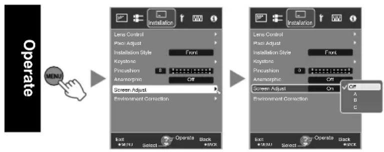 JVC DLA-RS48 - Select Installation → Screen Adjust → "On" from the menu - 1