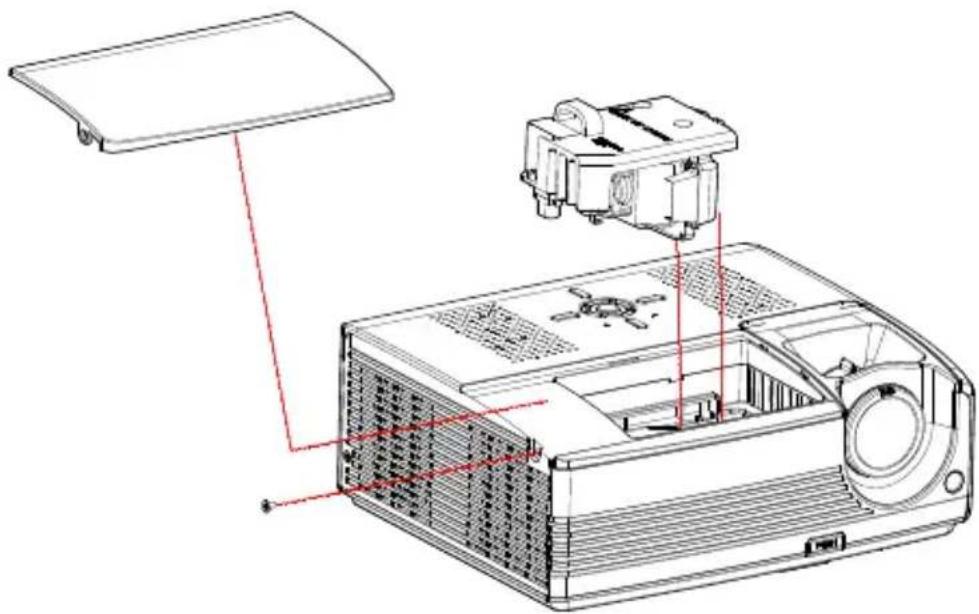 Technical diagram of an electronic device with labeled components and red annotations indicating assembly or installation.