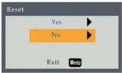 Reset Yes No Exit Menu