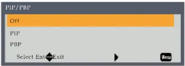 PIP/PBP Off PIP PBP Select Enter--Exit Menu
