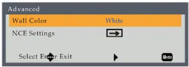 Advanced Wall Color White NCE Settings Select Enter Exit