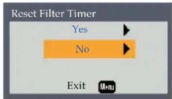 Reset Filter Timer Yes No Exit