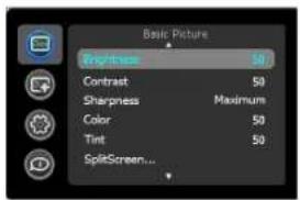Basic Picture Brightness 50 Contrast 50 Sharpness Maximum Color 50 Tint 50 SplitScreen...