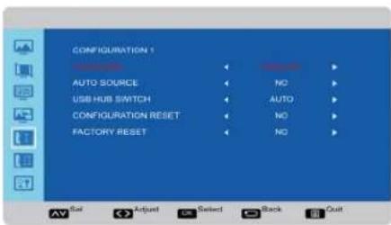 CONFIGURATION 1 AUTO SOURCE NO USB HUB SWITCH AUTO CONFIGURATION RESET NO FACTORY RESET NO