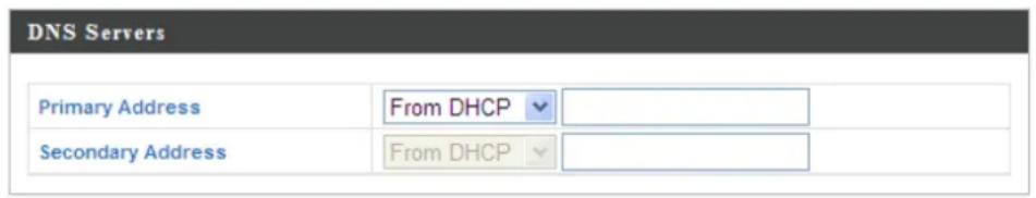 DNS Servers Primary Address From DHCP Secondary Address From DHCP