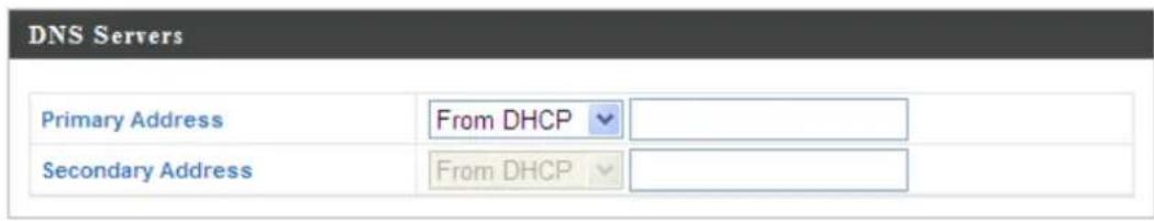 DNS Servers Primary Address From DHCP Secondary Address From DHCP