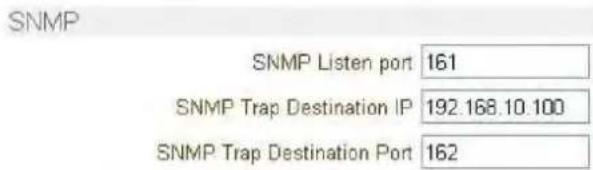 SNMP SNMP Listen port 161 SNMP Trap Destination IP 192.168.10.100 SNMP Trap Destination Port 162