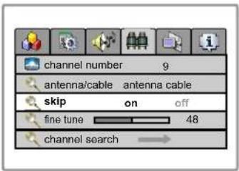 channel number 9 antenna/cable antenna cable skip on off fine tune 48 channel search →
