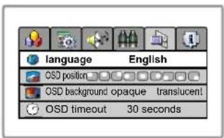 language English OSD position OSD background opaque translucent OSD timeout 30 seconds