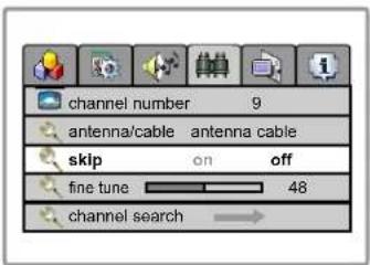 channel number 9 antenna/cable antenna cable skip on off fine tune 48 channel search →