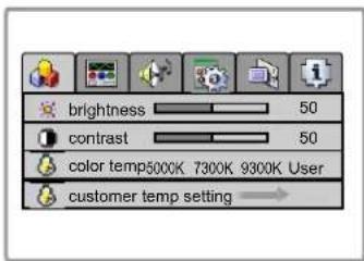 brightness 50 contrast 50 color temp5000K 7300K 9300K User customer temp setting →