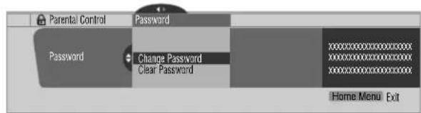 Parental Control Password Password Change Password Clear Password Home Menu Exit