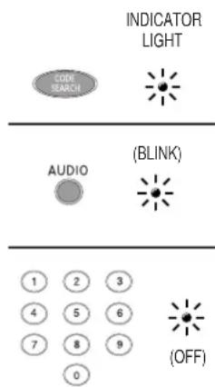 INDICATOR LIGHT CODE SEARCH AUDIO (BLINK) 1 2 3 4 5 6 7 8 9 0 (OFF)