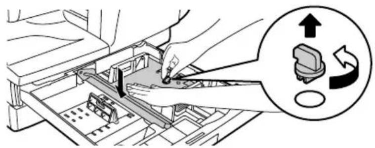 Diagram illustrating a printer's internal structure with an icon indicating clockwise rotation and print direction.