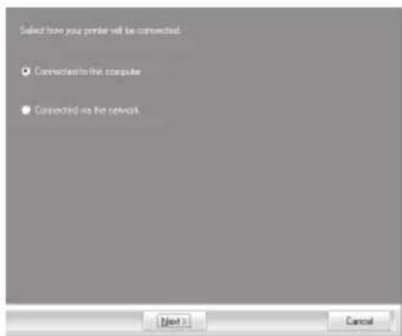 Select how your printer will be connected. Connects to this computer Connected via the network Next > Cancel