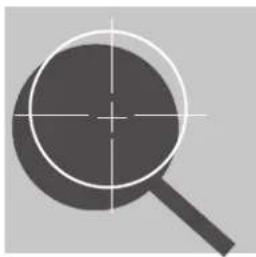 Simple icon of a magnifying glass with crosshair lines, no text or symbols present