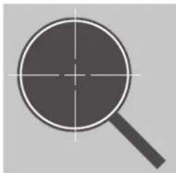 Simple icon of a magnifying glass with crosshair lines (no text or symbols)