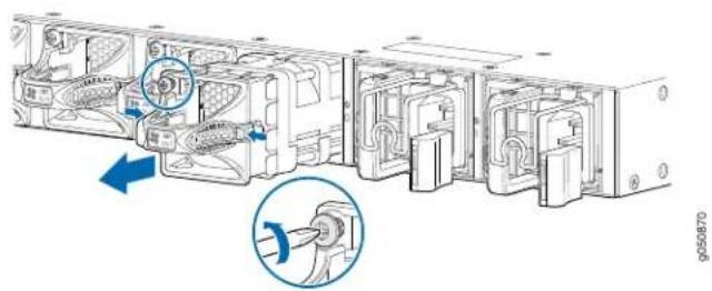 Technical diagram of a server rack with labeled components and directional arrows indicating assembly or movement.