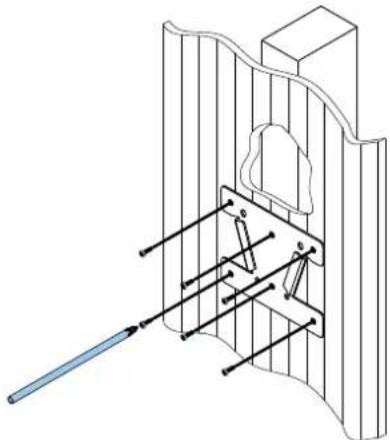 Technical line drawing of a mechanical assembly with rods and a ruler, no text or symbols present