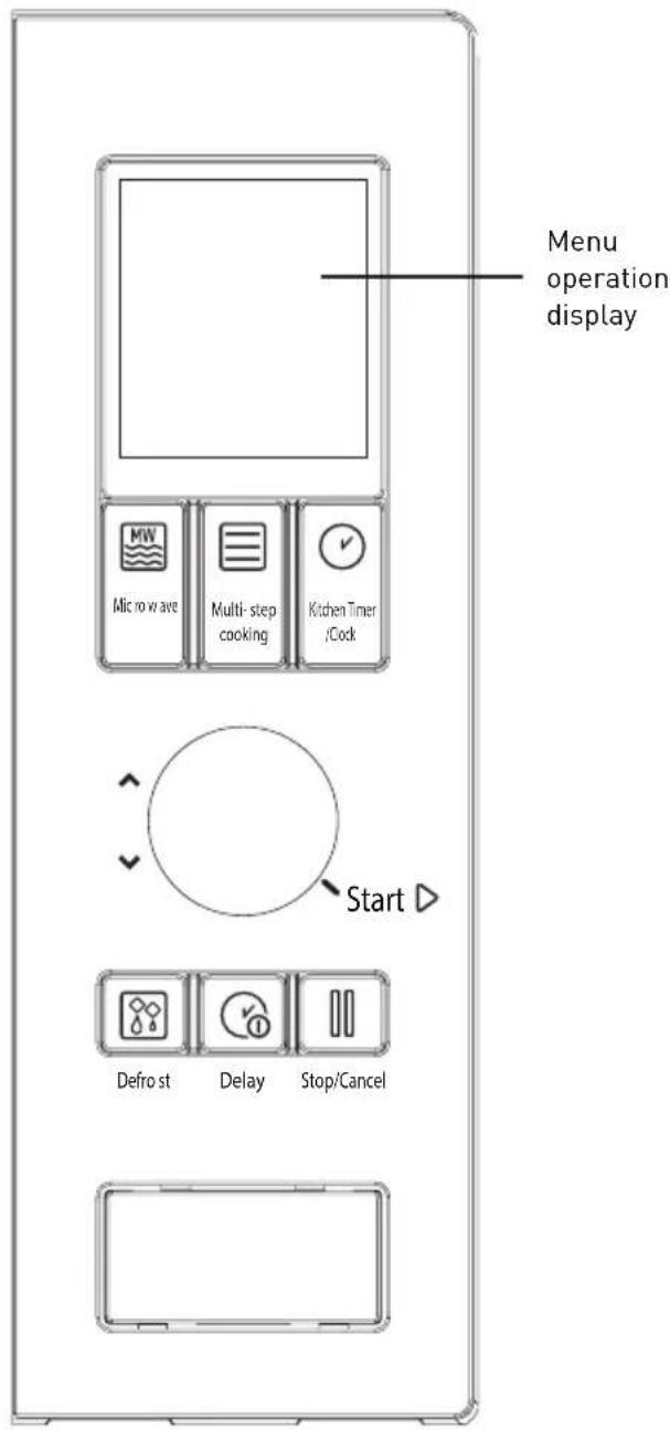 Menu operation display Micro wave Multi- step cooking Kitchen Timer /Cock Start Defrost Delay Stop/Cancel