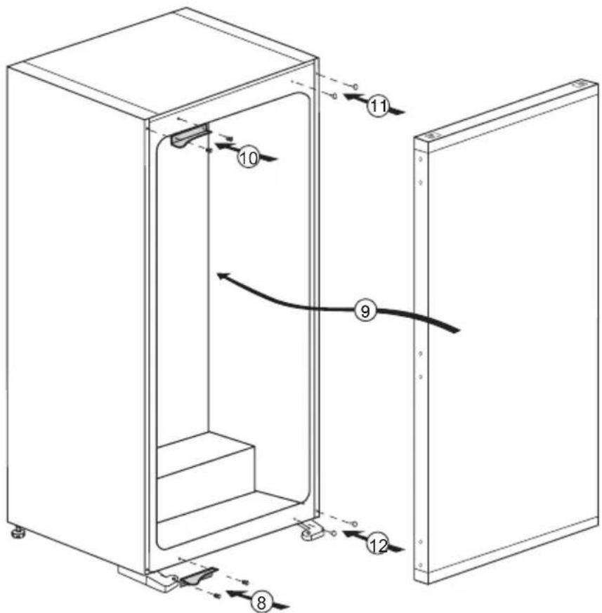 Technical diagram of a refrigerator interior with numbered components and directional arrows indicating movement or flow.