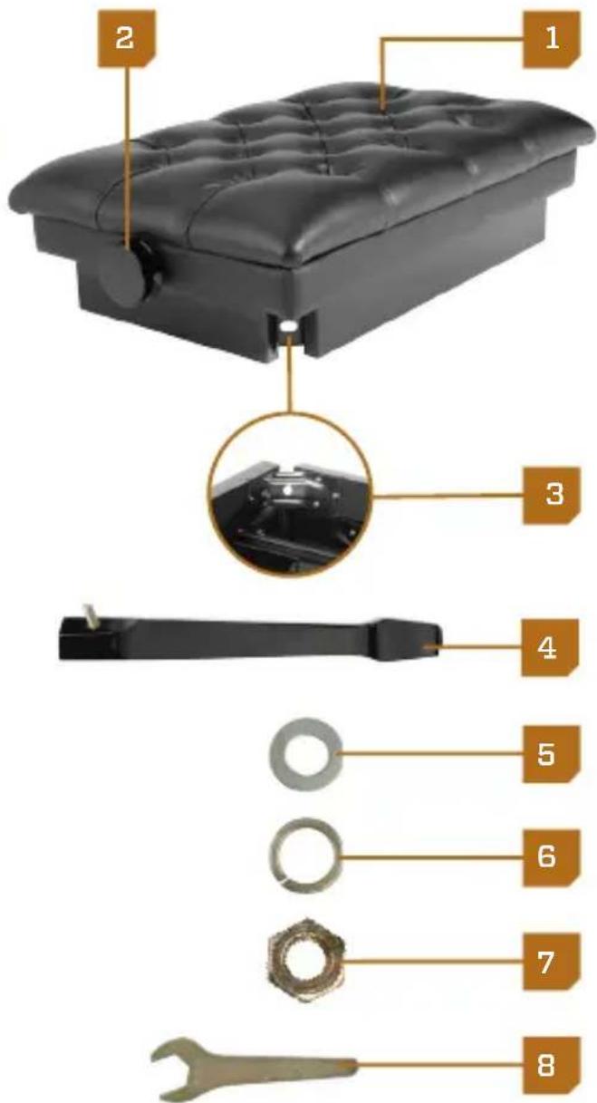 Diagram showing parts of a vehicle clutch seat with numbered labels and exploded view