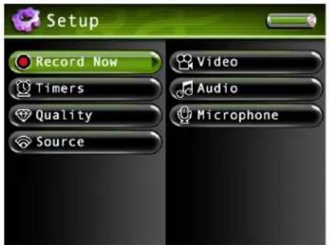 Setup Record Now Timers Quality Source Video Audio Microphone