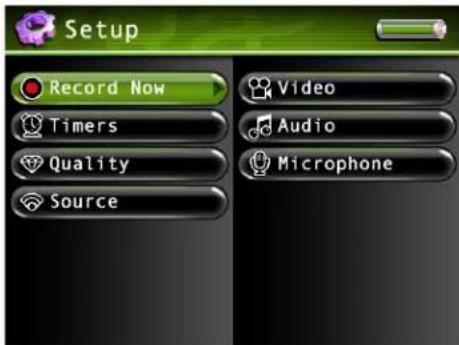 Setup Record Now Timers Quality Source Video Audio Microphone