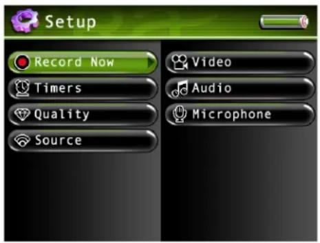 Setup Record Now Timers Quality Source Video Audio Microphone