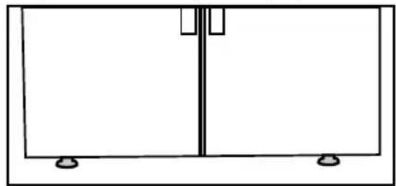 Simple line drawing of a two-panel cabinet or enclosure with two side supports (no text or symbols)