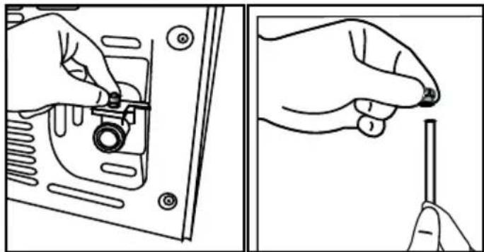 Illustration showing two hand positions: one holding a small component, the other holding a pen (no text or symbols present)