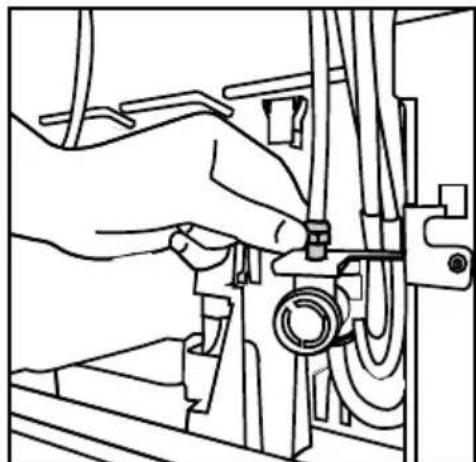Line drawing of a hand adjusting a mechanical component with no visible text or symbols
