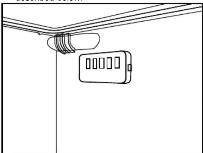Simple line drawing of a ceiling-mounted electrical outlet with a bulb and panel, no text or symbols present