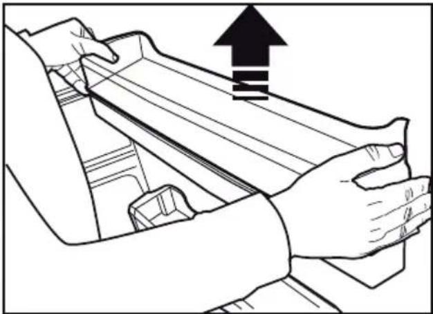 Technical line drawing of a mechanical component with an upward arrow indicating motion (no text or symbols)
