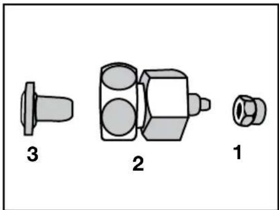 Three mechanical components labeled 1, 2, and 3, shown in grayscale without any text or symbols on the parts themselves.