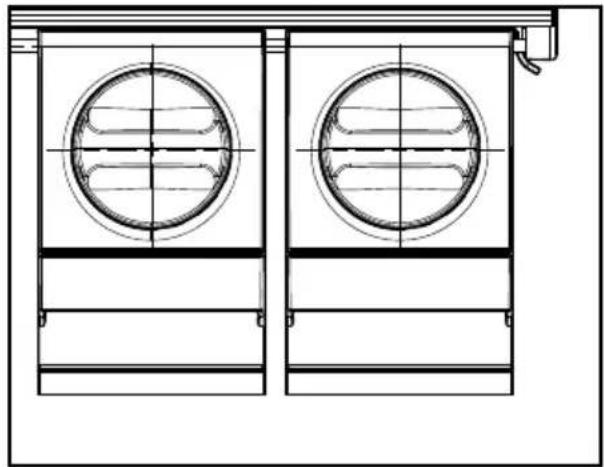 Technical line drawing of two identical mechanical components with circular cutouts and internal ribs (no text or symbols)