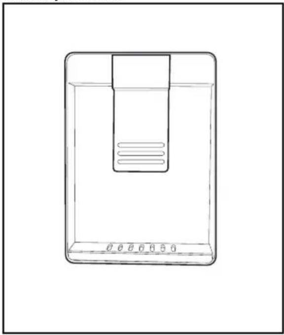 Line drawing of a rectangular device with internal components and a base, no text or symbols present