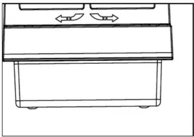 Line drawing of a rectangular appliance with two side panels and directional arrows indicating flow or movement (no text or symbols)