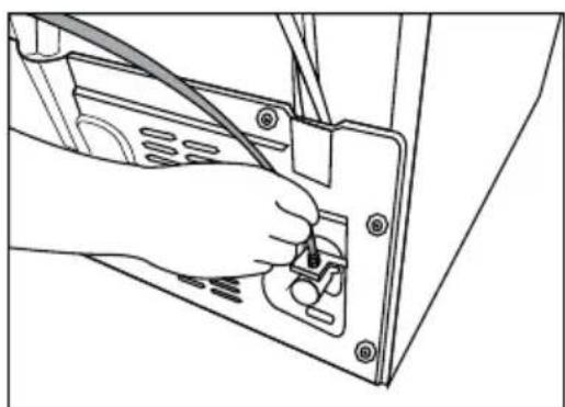Line drawing of a hand inserting a USB into a device panel (no text or symbols visible).